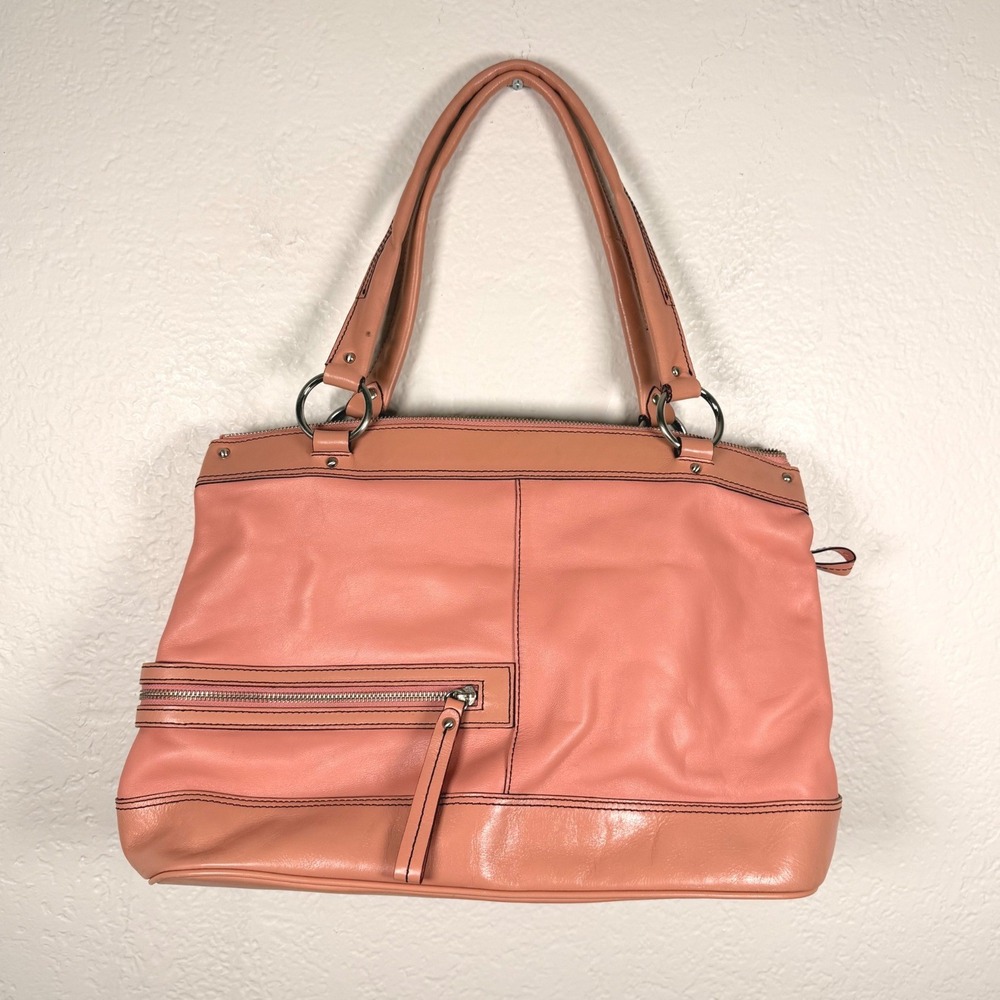 Kenneth Cole Pink Leather Shoulder Bag Tote Multi-Pocket Office Chic Size Medium